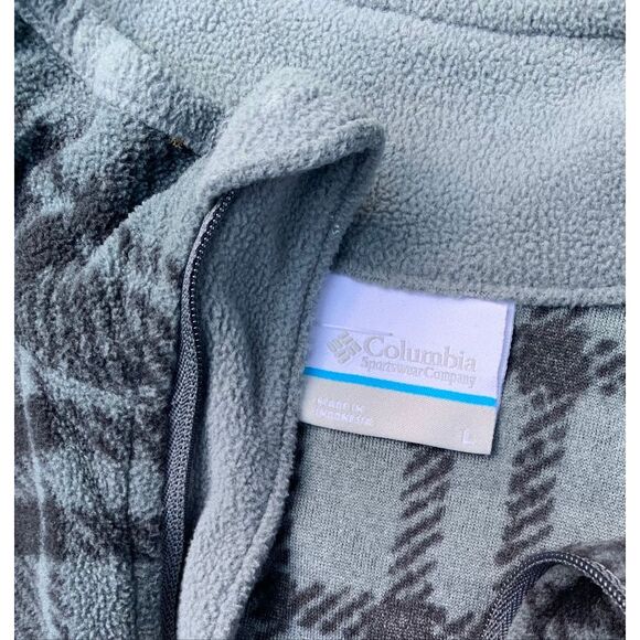 COLUMBIA 1/4 Zip Pullover Blue Plaid Fleece Sweater Jacket men’s L - Picture 2 of 5
